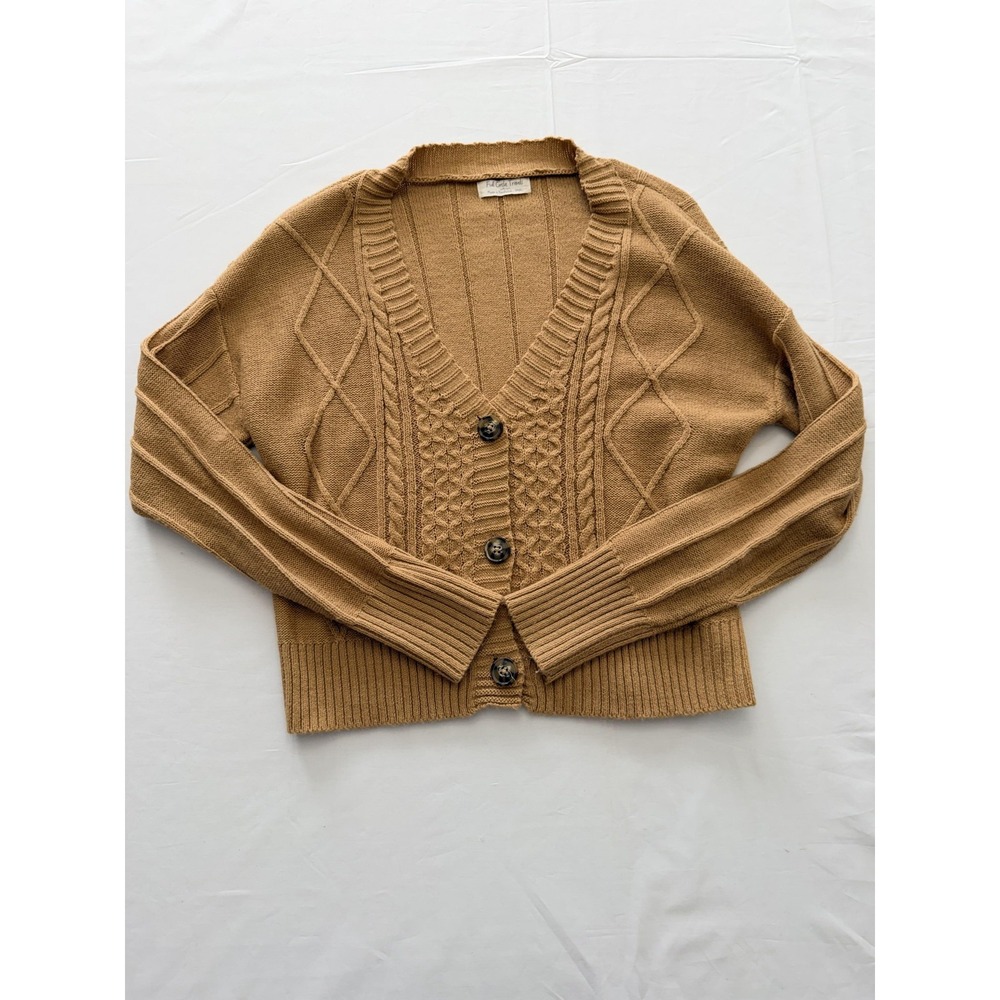 Full Circle Trends Cardigan Sweater Womens Small Brown Cable Knit Button Front